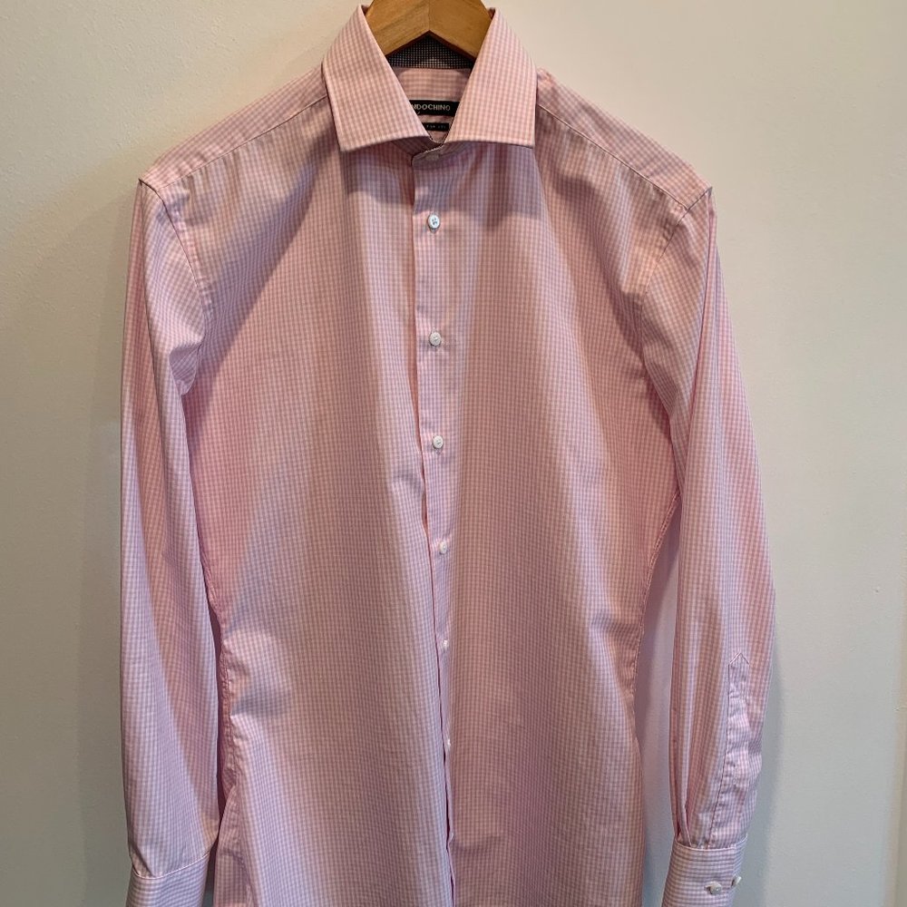 Indochino men's dress shirt in pink gingham